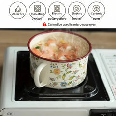 Thick Painted Porcelain Soup Bowls with Handles and Lids
