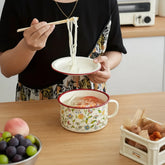 Thick Painted Porcelain Soup Bowls with Handles and Lids