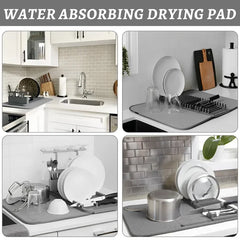 Dish Drying Mat with Drain Rack – Absorbent Kitchen Counter Mat