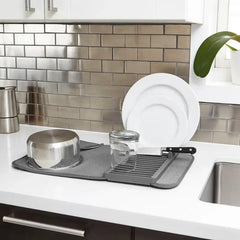 Dish Drying Mat with Drain Rack – Absorbent Kitchen Counter Mat