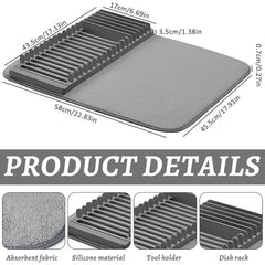 Dish Drying Mat with Drain Rack – Absorbent Kitchen Counter Mat