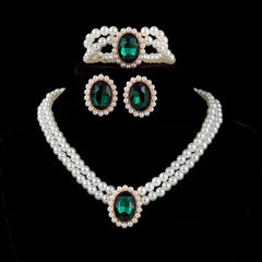 Stone Pearl Combo Jewelry Set – Necklace, Stud Earrings & Bracelet