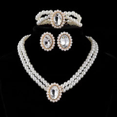Stone Pearl Combo Jewelry Set – Necklace, Stud Earrings & Bracelet