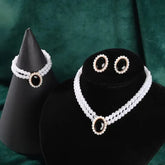 Stone Pearl Combo Jewelry Set – Necklace, Stud Earrings & Bracelet