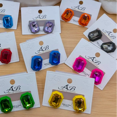Rectangular Faceted Crystal Stud Earrings