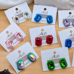 Rectangular Faceted Crystal Stud Earrings