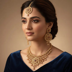Rose Bridal Color Necklace Set with Earrings & Tikka