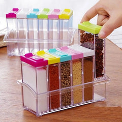 Transparent Spice Jar Colorful Lid Seasoning Box Set of 6pcs