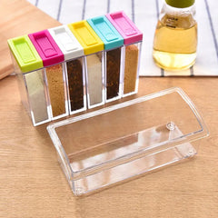 Transparent Spice Jar Colorful Lid Seasoning Box Set of 6pcs