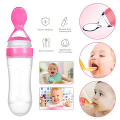 Silicone Baby Feeder Squeeze Feeding Bottle With Spoon - 90ml