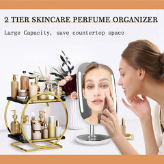 2 Tier Bathroom Countertop Makeup Organizer - Golden