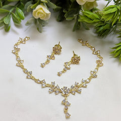 Zircon Necklace & Earring Set – AD Jewelry Collection in Gold Finish