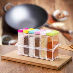 Transparent Spice Jar Colorful Lid Seasoning Box Set of 6pcs