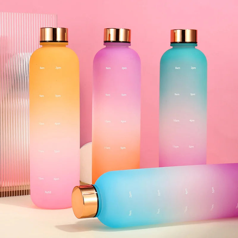 Colorful Gradient Steel Cover with Time Scale Water bottle