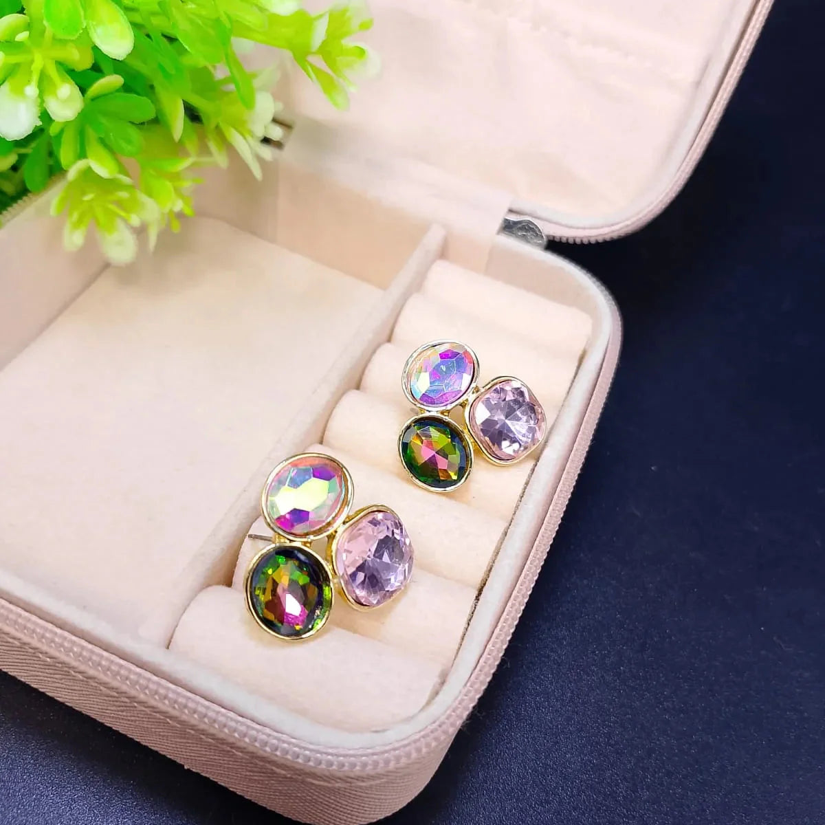 Colorful Oval Geometric Stud