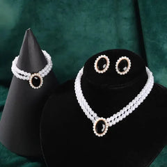 Stone Pearl Combo Jewelry Set – Necklace, Stud Earrings & Bracelet