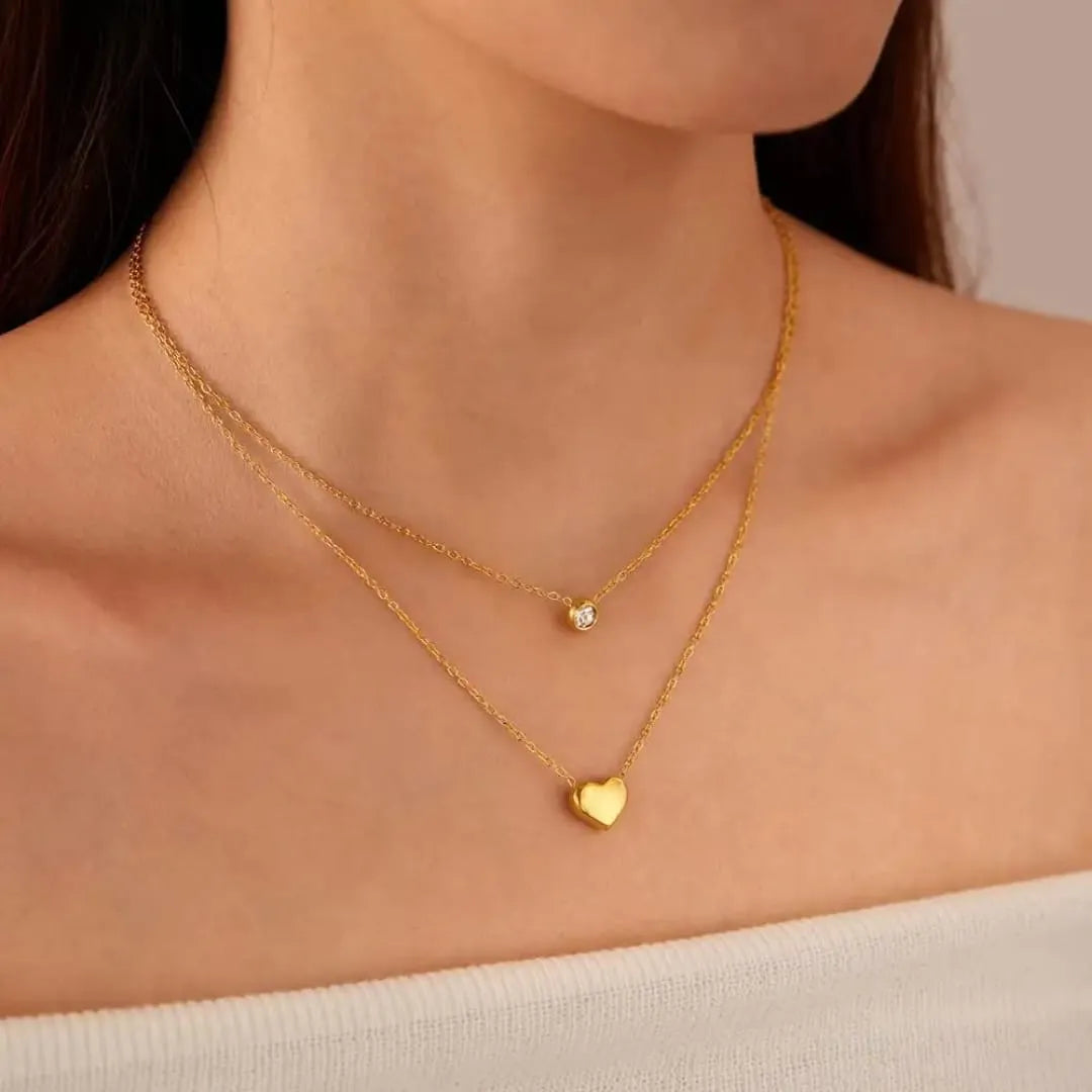 Stainless Steel Heart Double Layer Chain