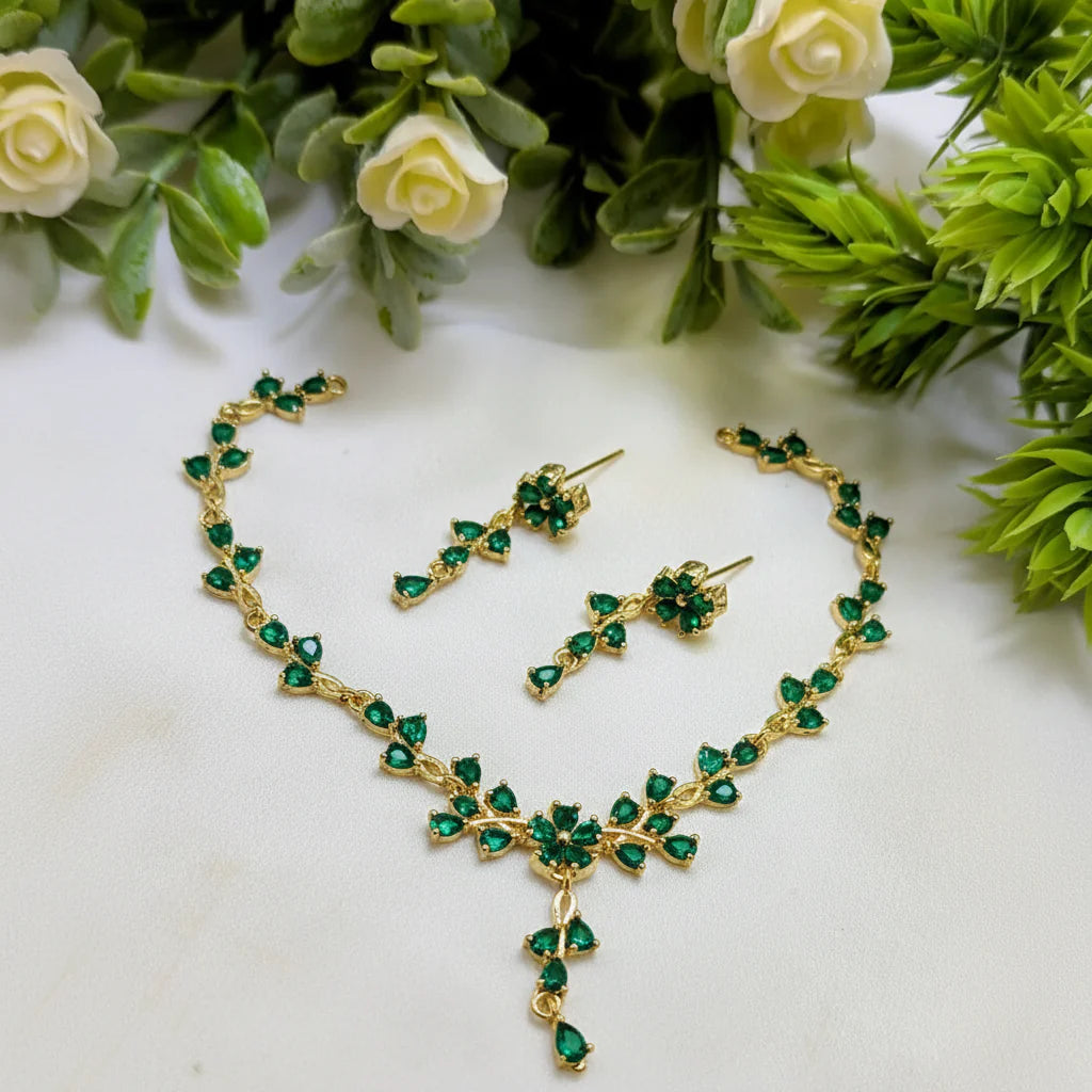 Zircon Necklace & Earring Set – AD Jewelry Collection in Gold Finish