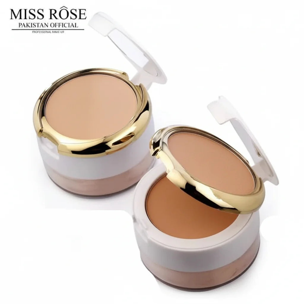 MISS ROSE (3 in 1) Professional 3D Pearl Whitening Compact & Loose Powder - 45g